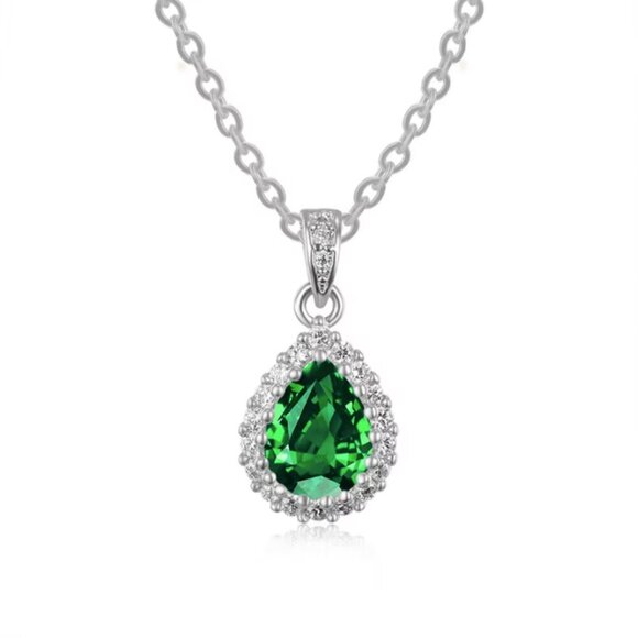 Elegant Silver and Green Teardrop Necklace - Picture 3 of 4